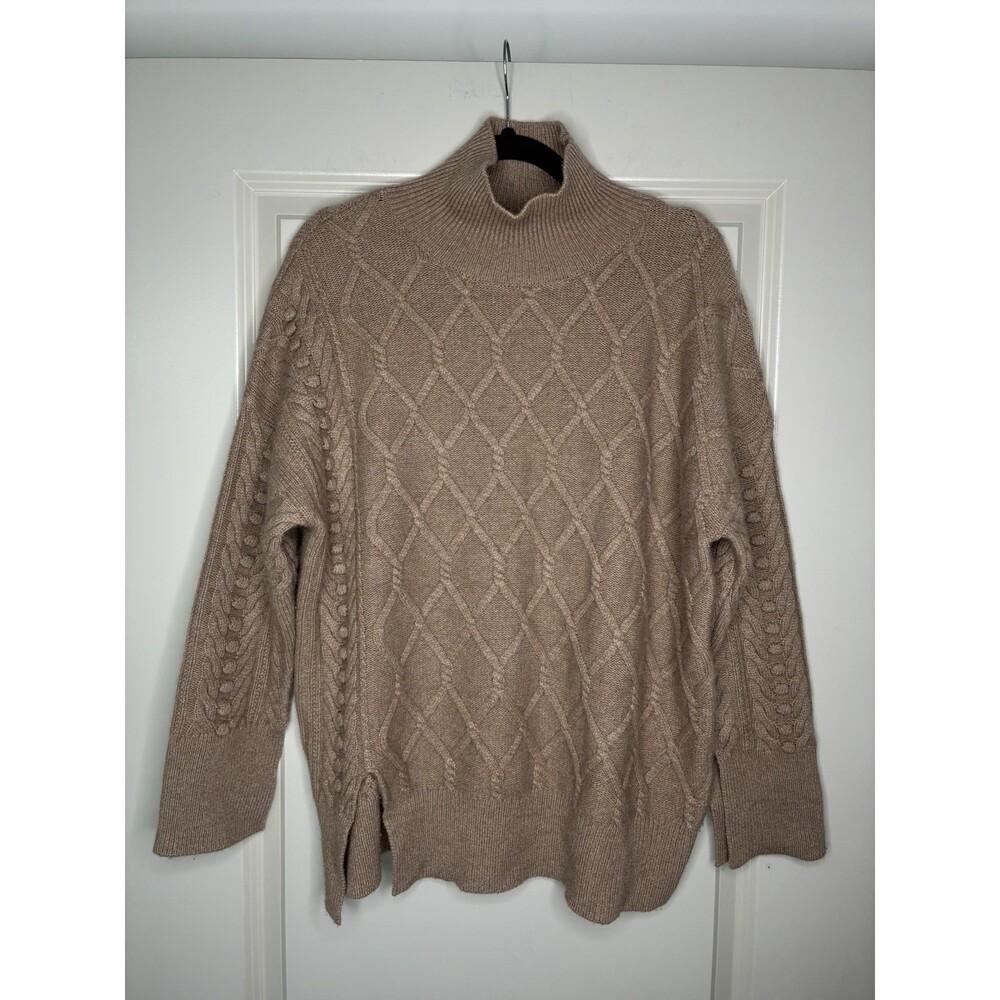 Chloe 100% Cashmere Diamond Cable Knit Turtleneck Sweater Beige Size 36 US Small